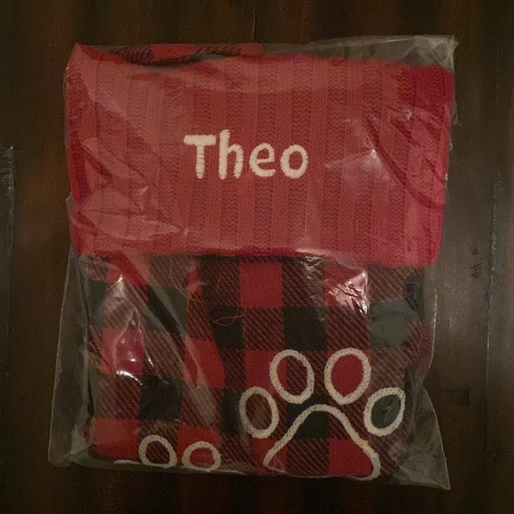 NEW Buffalo Check Paw Prints Personalized Red Dog Christmas Stocking - Picture 2 of 3